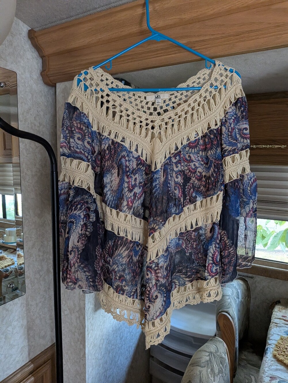 Ya Los Angeles Blue & Cream Paisley Crochet Tunic
